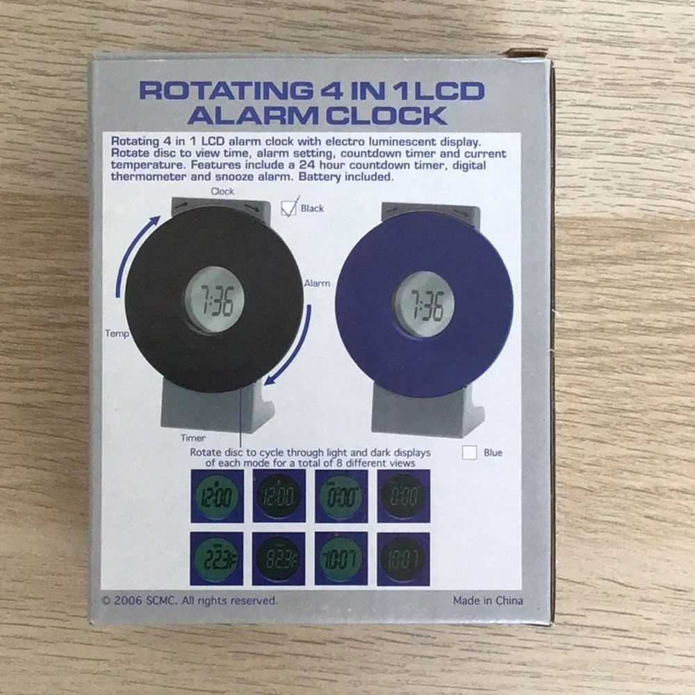 Rotating 4-In-1 LCD Alarm Clock